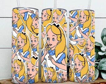 Alice im Wunderland 20oz Skinny Tumbler Wrap PNG, Princess Alice Tumbler PNG, Sublimation Instant File Digital