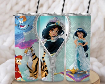 Princess Jasmine Skinny Tumbler 20 oz Sublimation Design PNG , Movie Character Tumbler Straight and Tapered PNG