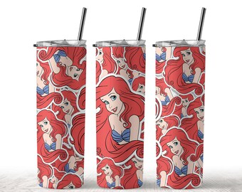 Personalisierter Ariel Cartoon Skinny Tumbler 20 oz Sublimation Design PNG, Movie Character Tumbler Straight und Tapered PNG, Digitaler Download