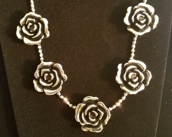 Silver Roses Necklace