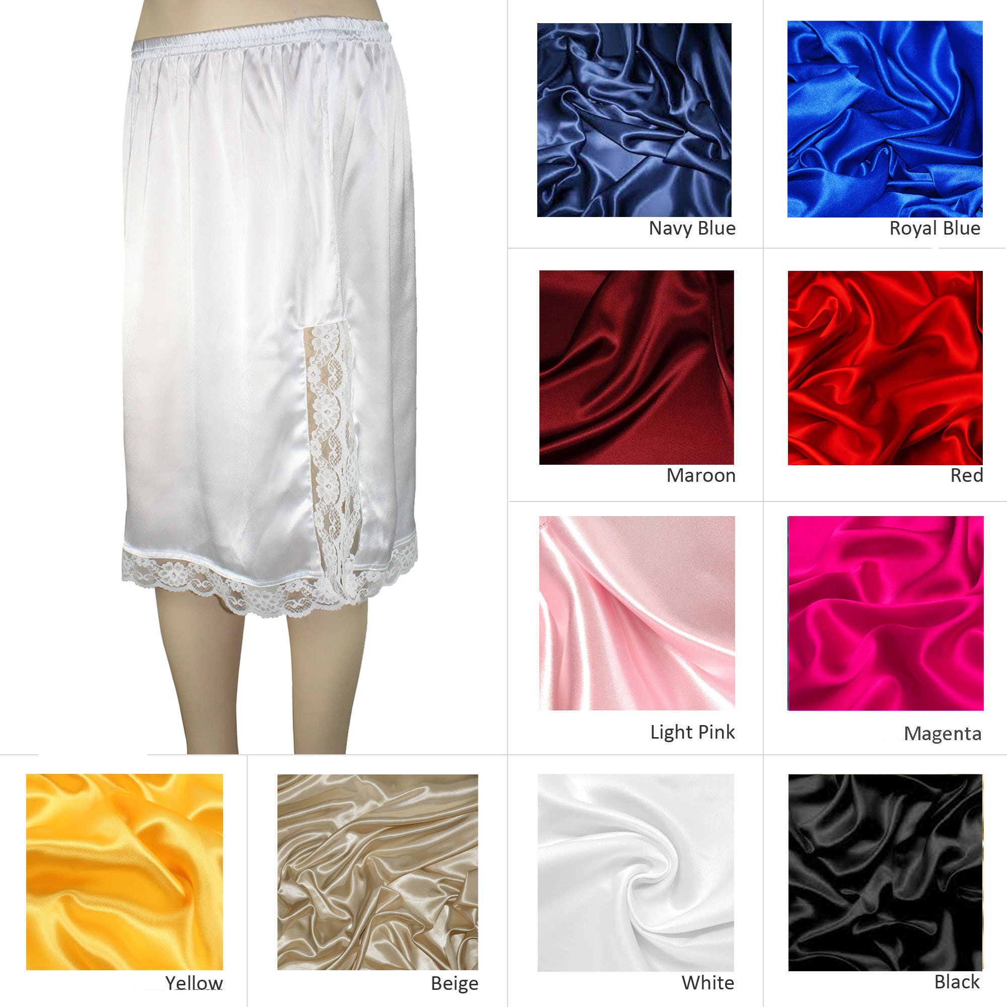 Satin Half Slip Skirt Lacey Underskirt With Slit Lingerie Half