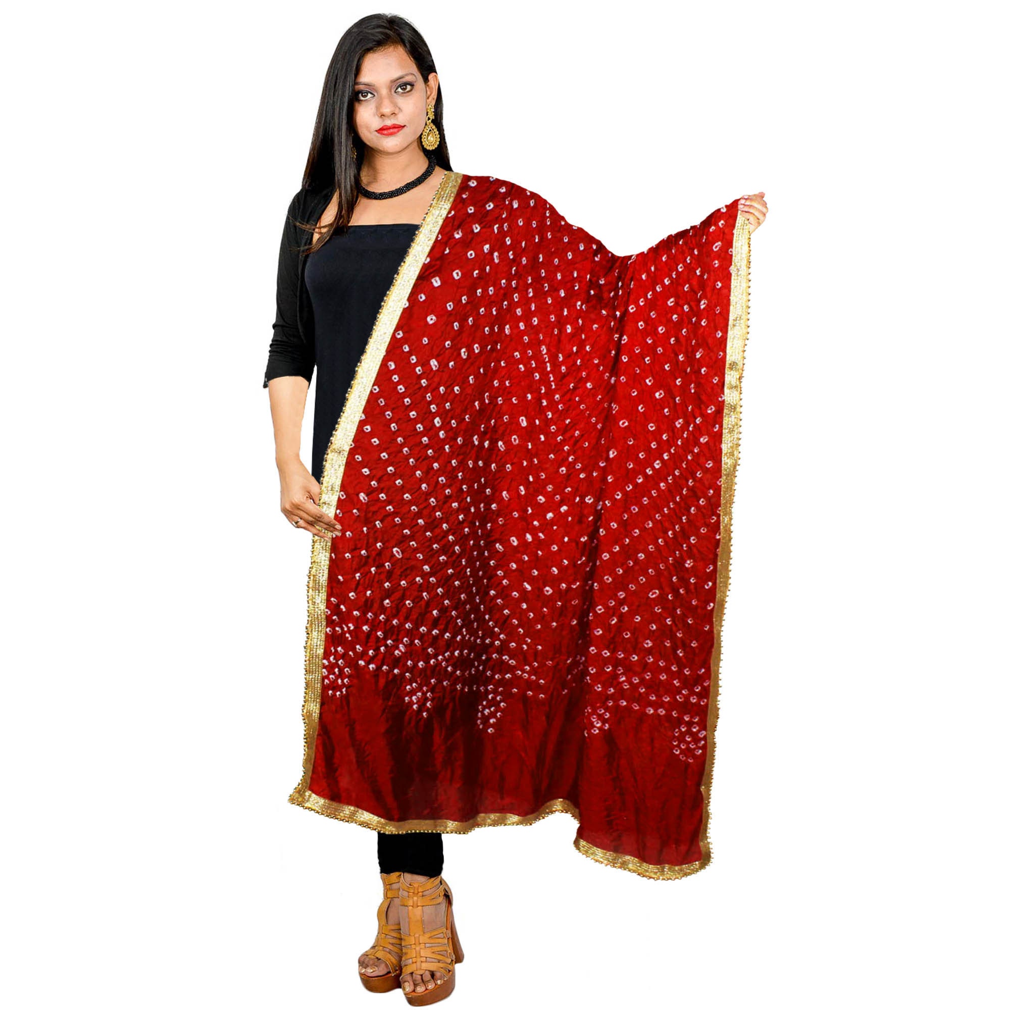 Women Dupatta Art Silk Bandhani Red Stole Neck Scarf Fashionable Chunni Women Dupatta Art Silk Bandhani Red Stole Neck Scarf Fashionable Chunni
