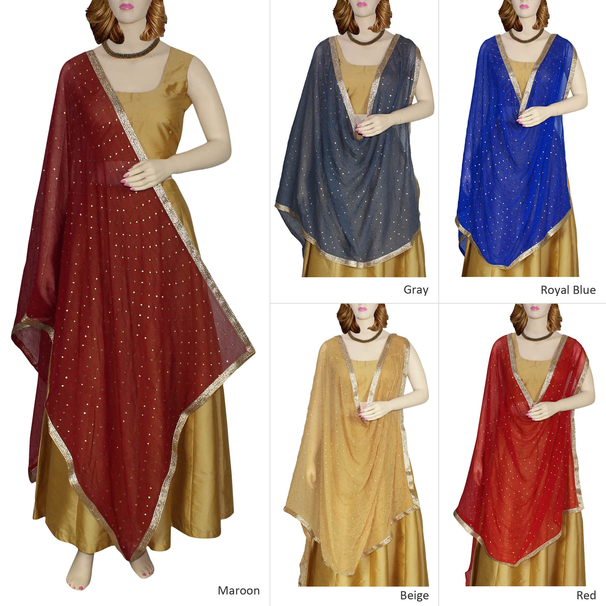 Dupatta Scarf Chunni Semi Chiffon Golden Work with Golden Lace Etsy