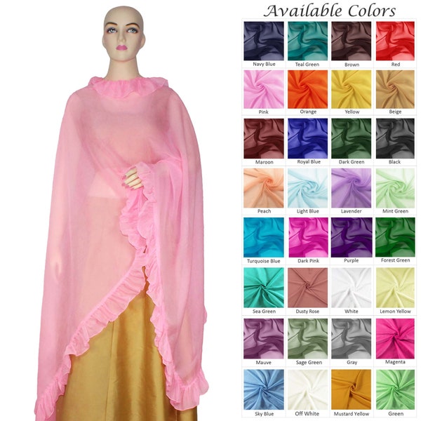 Chunni, dupatta, écharpe à volants, étole en mousseline à volants, hijab, paréo à la mode estivale, voile pour tenues décontractées pour femme