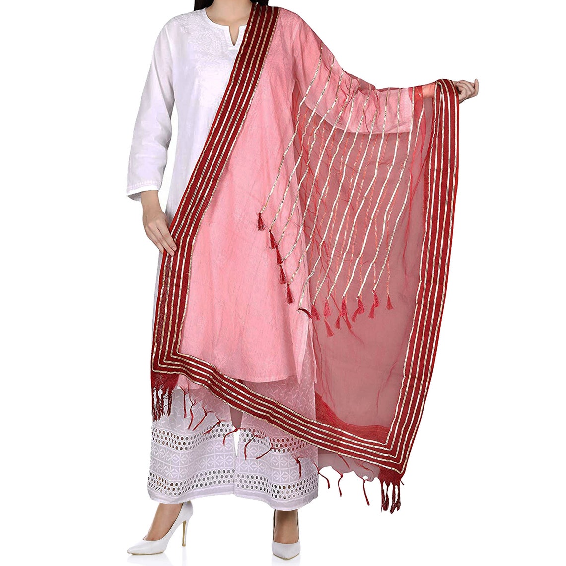 White Mulmul Dupatta with Lace Border – Lightweight Chunni, Scarf & Shawl for Women