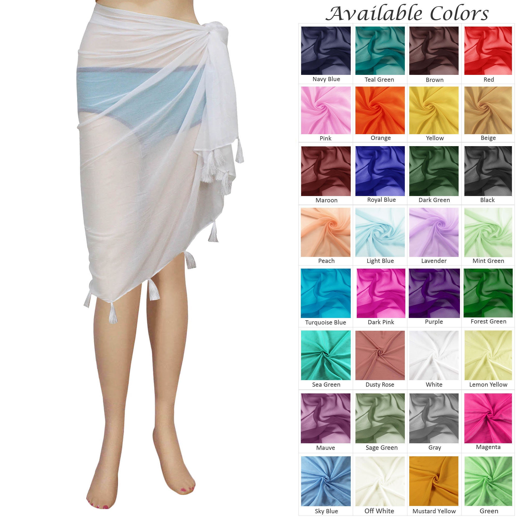 Women's Bathing Suit Cover Up Printed Beach Sarong Long Chiffon Scarf Pareo Wrap 