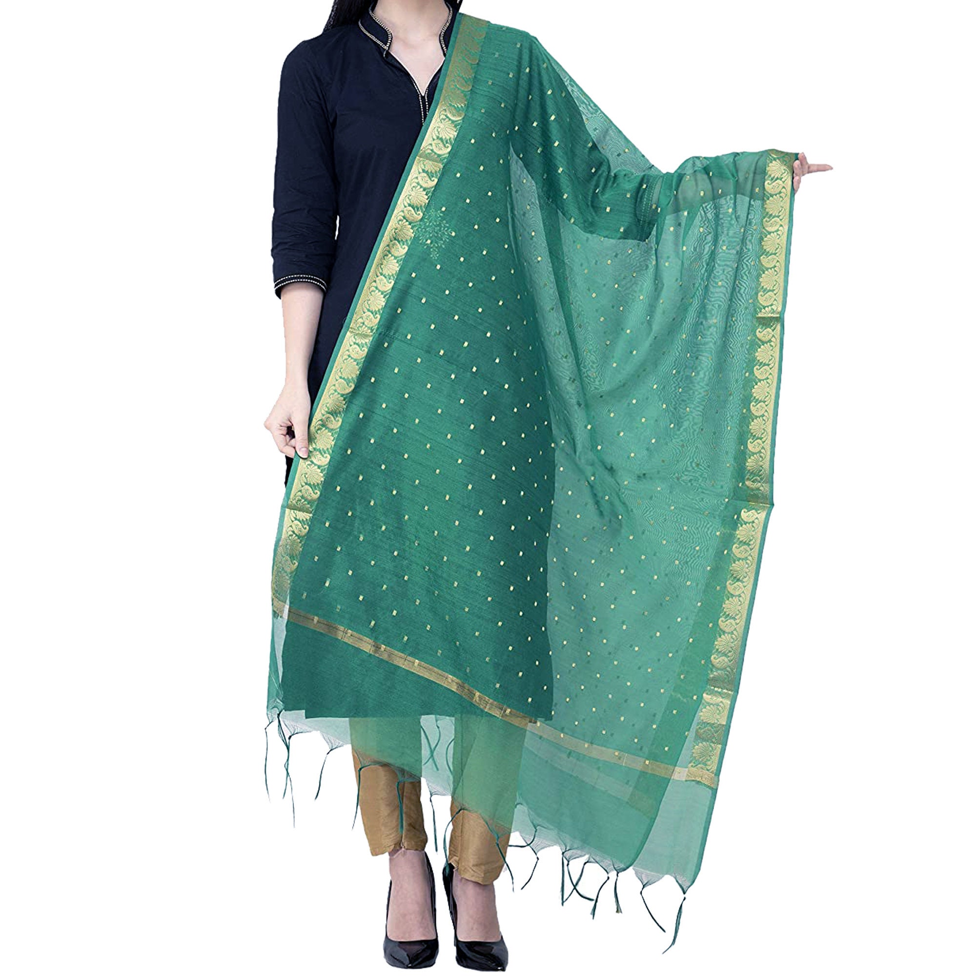 Dupatta Scarf Chunni Chanderi Golden Dots Floral Border Etsy