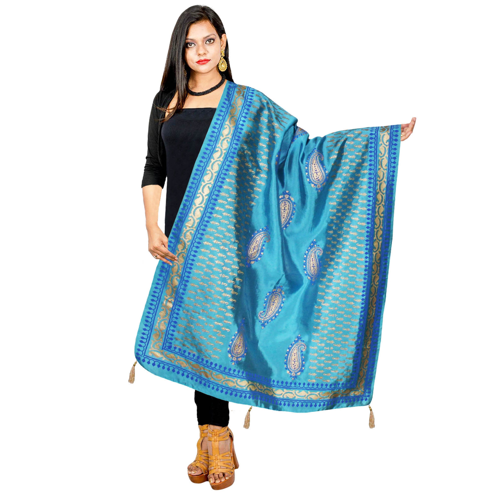 Dupatta Scarf Indian Handmade Block Print Chunni Art Silk Etsy