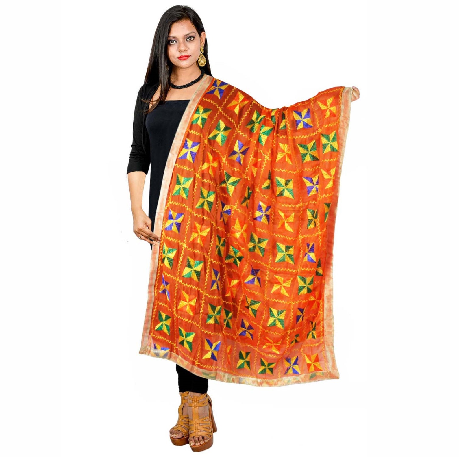 Phulkari Dupatta Scarf Chunni Punjabi Handmade Semi Chiffon Etsy
