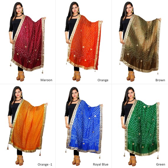 Women Dupatta Art Silk Bandhani Red Stole Neck Scarf Fashionable Chunni Women Dupatta Art Silk Bandhani Red Stole Neck Scarf Fashionable Chunni