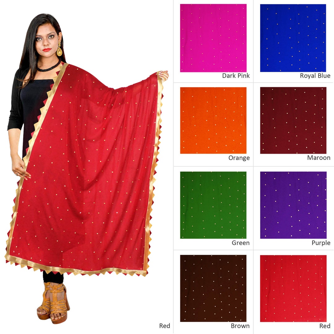 Dupatta Scarf Chiffon Party Wear Chunni Golden Lace With Etsy UK