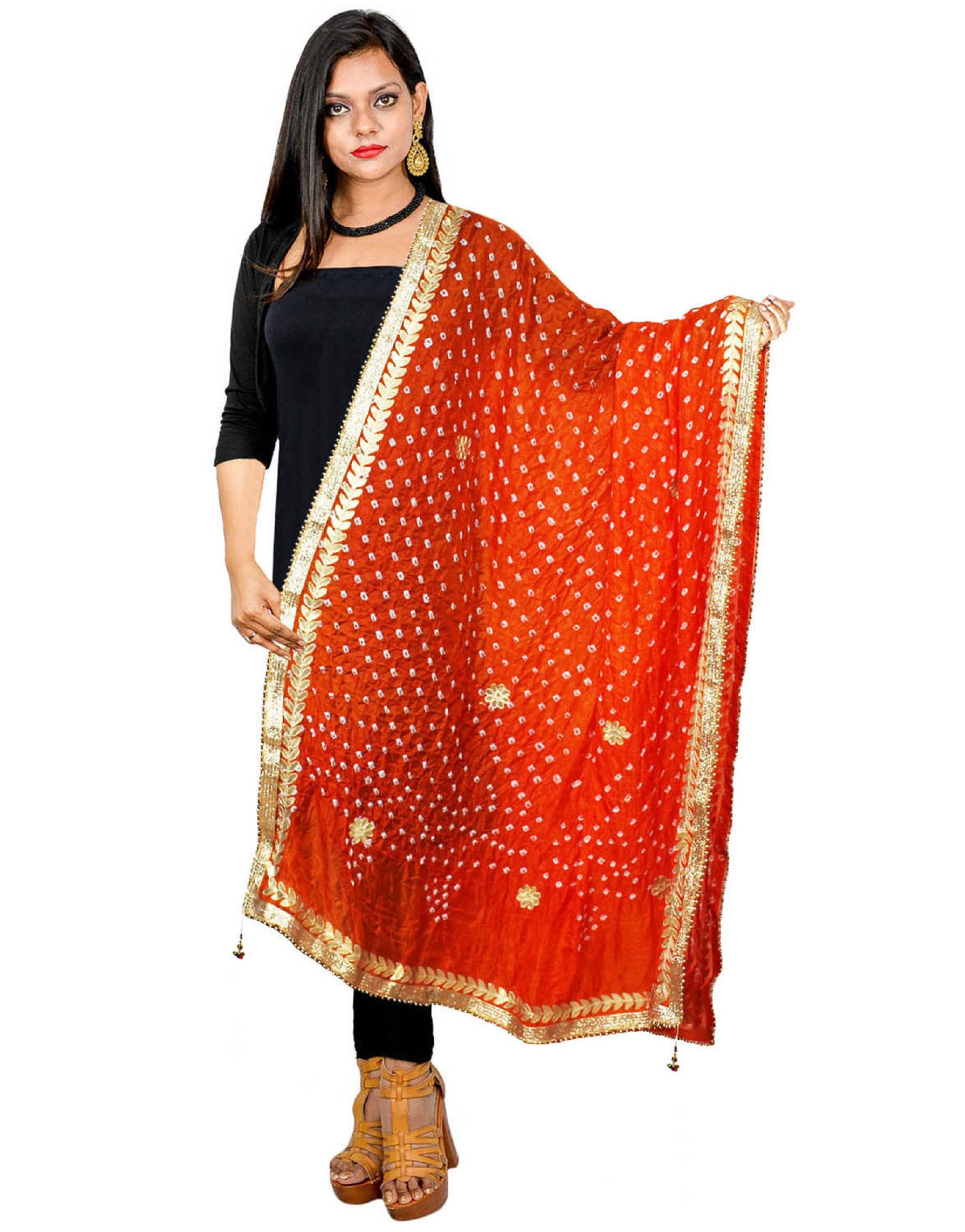Women Dupatta Art Silk Bandhani Red Stole Neck Scarf Fashionable Chunni Women Dupatta Art Silk Bandhani Red Stole Neck Scarf Fashionable Chunni