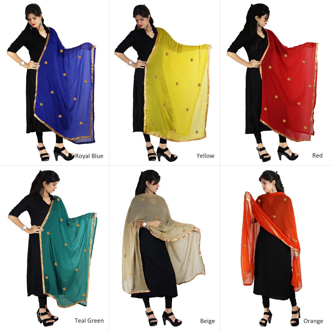 Dupatta Scarf Gota Flower and Lace Chunni Semi Chiffon Beautiful
