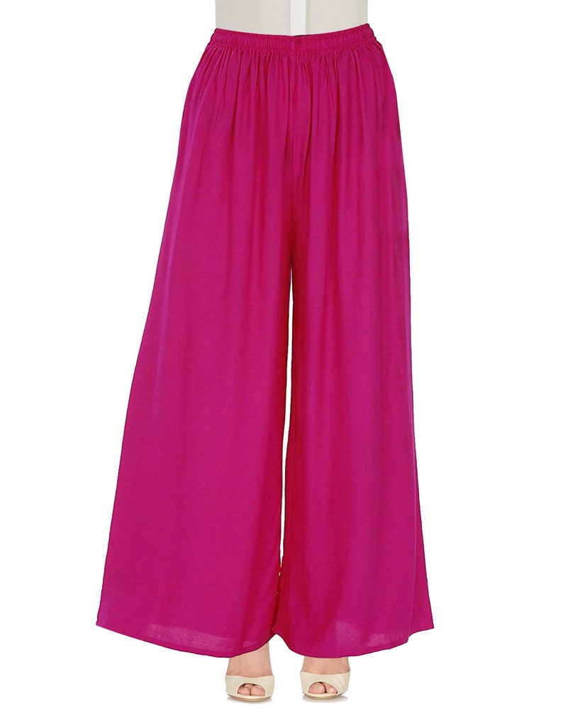 Palazzo Loose Casual Pants Women Wide Leg Flared Bottom Trouser Yoga Rayon Pajama-Solid Pattern