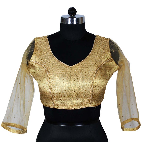 Kant en klare Gouden Blouse Handwerk Blouses Indiase Choli Blouse