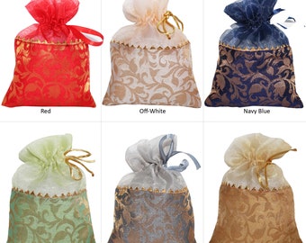 50 Pcs Pouch Bags Potli Purse FavorBag For Gift Brocade Art Silk Drawstring Baby Shower Wedding Party Christmas Favors Bag