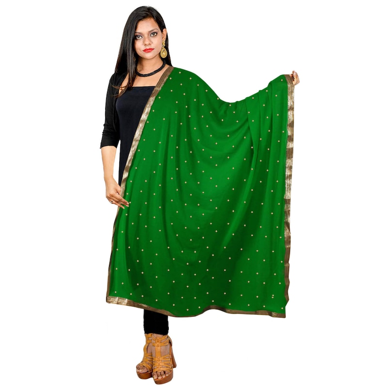 Dupatta Scarf Golden Lace and Beads Chunni Stole Semi Chiffon Etsy