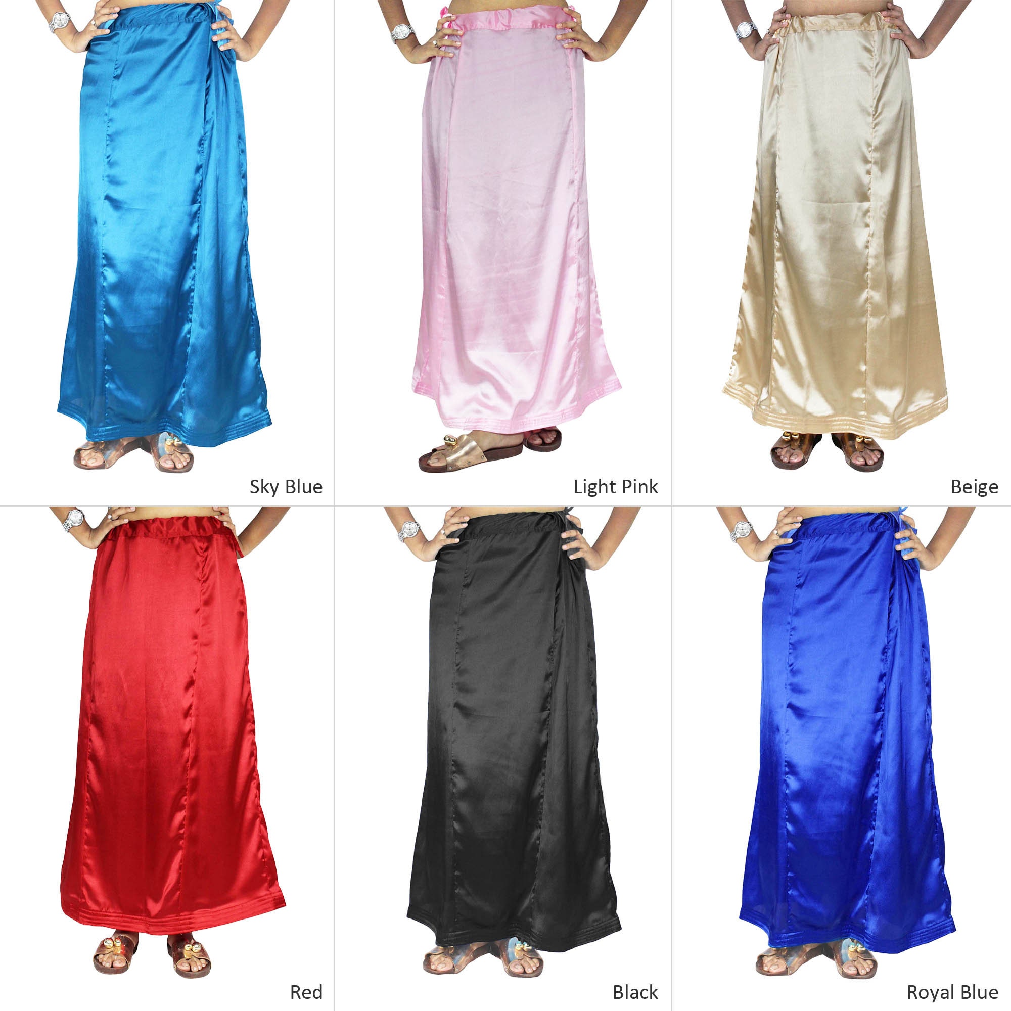 Satin Silk Indian Saree Petticoat Sari Inner wear Inskirt Underskirt Skirt 