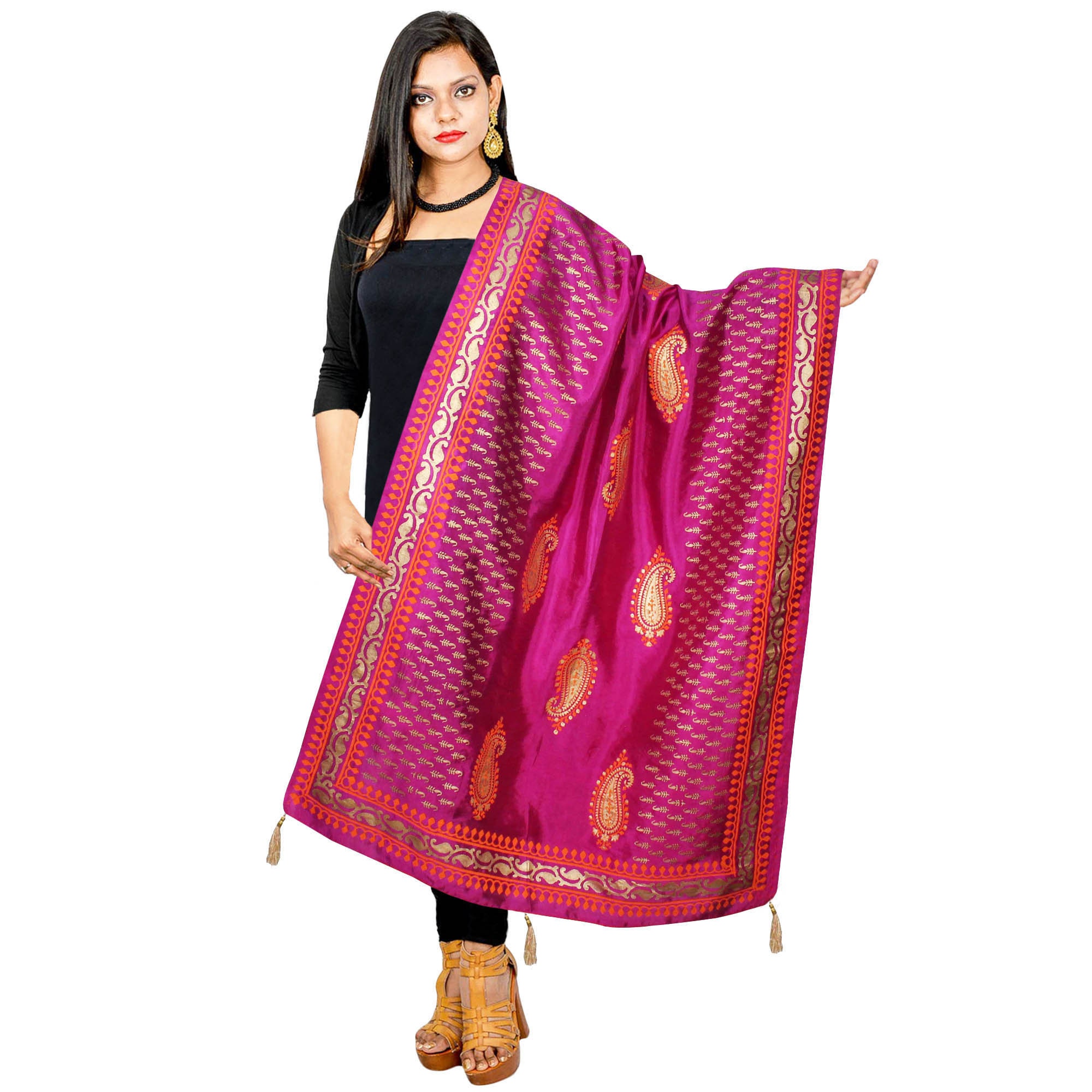 Dupatta Scarf Indian Handmade Block Print Chunni Art Silk Etsy