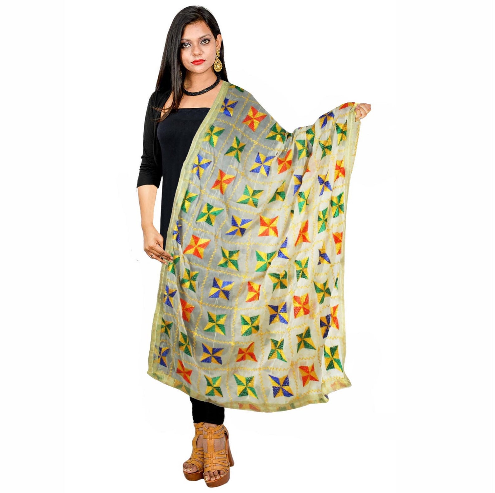 Phulkari Dupatta Scarf Chunni Punjabi Handmade Semi Chiffon Etsy