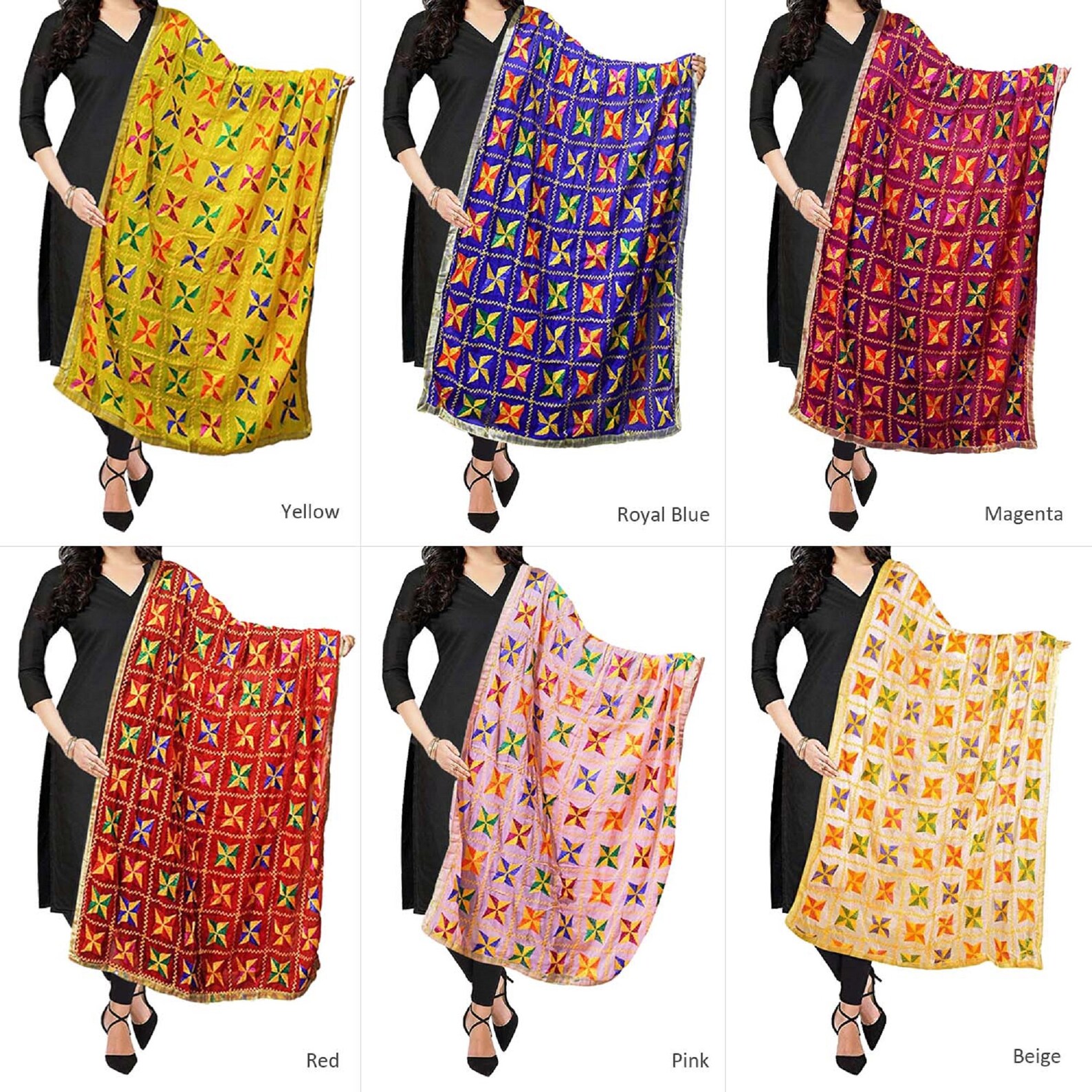 Phulkari Dupatta Scarf Punjabi Chunni Handmade Semi Chiffon Etsy