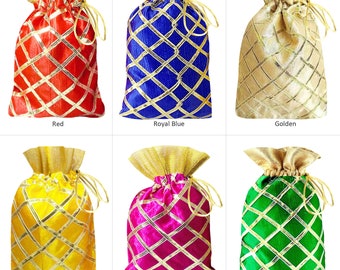 50 Pcs Pouch Favor Potli Gota Lace Purse Art Silk Bags Drawstring Baby Shower Wedding Party Christmas New Year Favors For Gift Bag