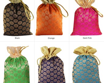 25 Pcs Potli Bag Purse Pouch Bags For Gift Brocade Art Silk Drawstring  Small Wedding Party Baby Shower Christmas Favors Bag