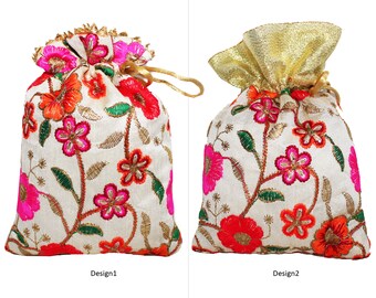 50 Pcs Pouch Bags Potli Purse Favor Bag For Gift, Embroidered Drawstring Bag, Baby Shower Wedding Party Christmas Favors Bag