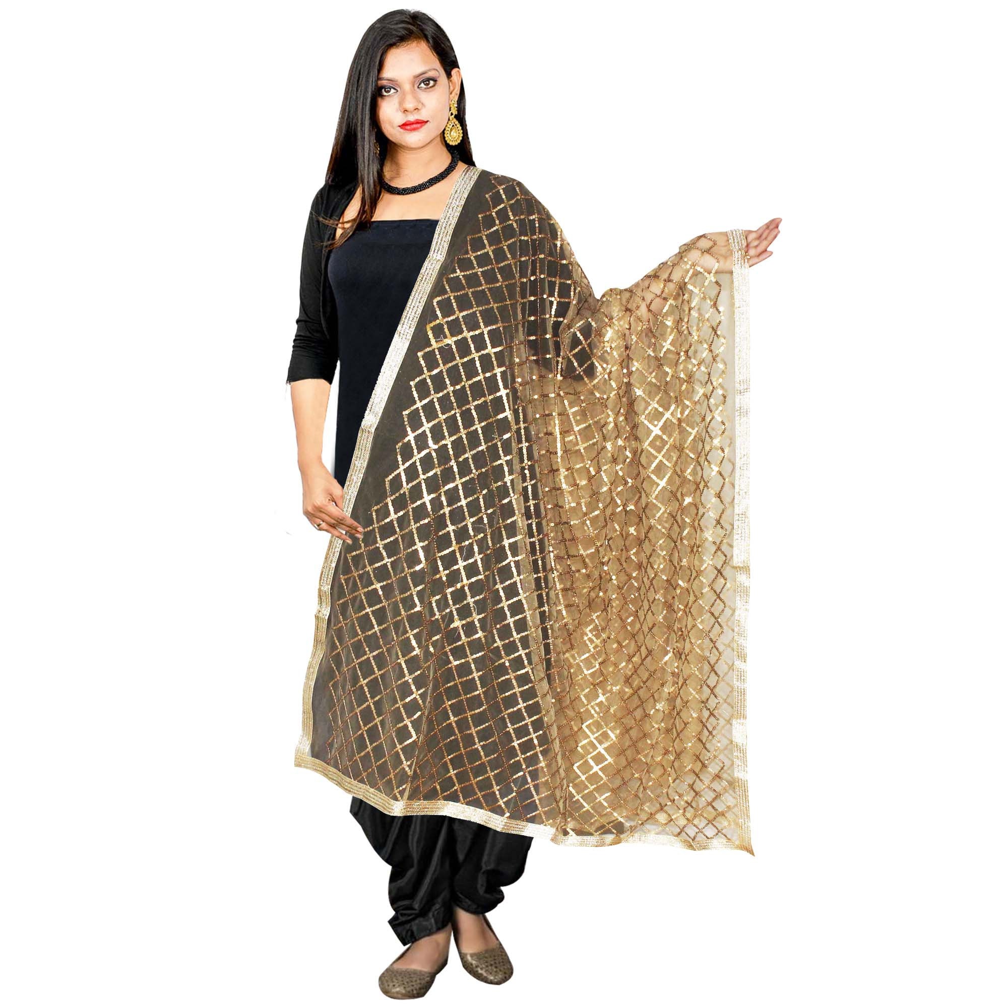Golden Dupatta Scarf Chunni Net Embroidery Work Golden Lace Etsy Canada
