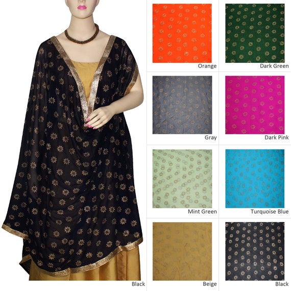 Dupatta Scarf Chunni  Semi Chiffon Block Print Stole Summer Fashion Bachelorette Party Casual Wear Veil Gift for Her
