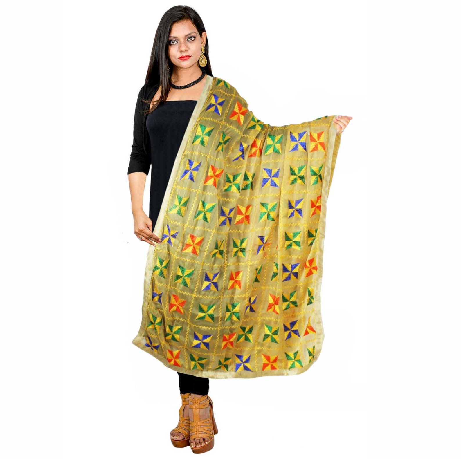 Phulkari Dupatta Scarf Punjabi Chunni Handmade Semi Chiffon Etsy