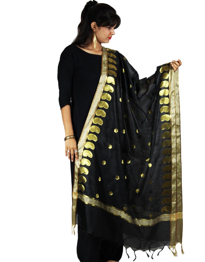 black punjabi suit with golden dupatta