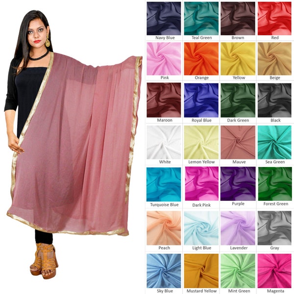 Goldene Spitze Dupatta, Schal, Chunni, Semi Chiffon Stola, Kopf Hals wickeln, Schleier für Frauen