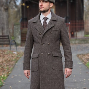 Men&#39;s doublebreasted tweed overcoat, Ulster coat, greatcoat, Peaky Blinders style