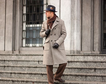 Men's doublebreasted tweed overcoat, Ulster coat, greatcoat, Peaky Blinders style