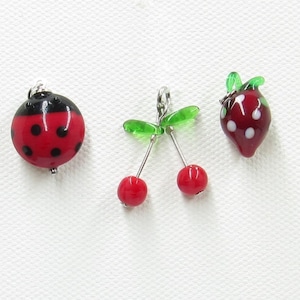 Pendants and earrings made of Murano glass. Ladybug - Cherry - Strawberry Very chic