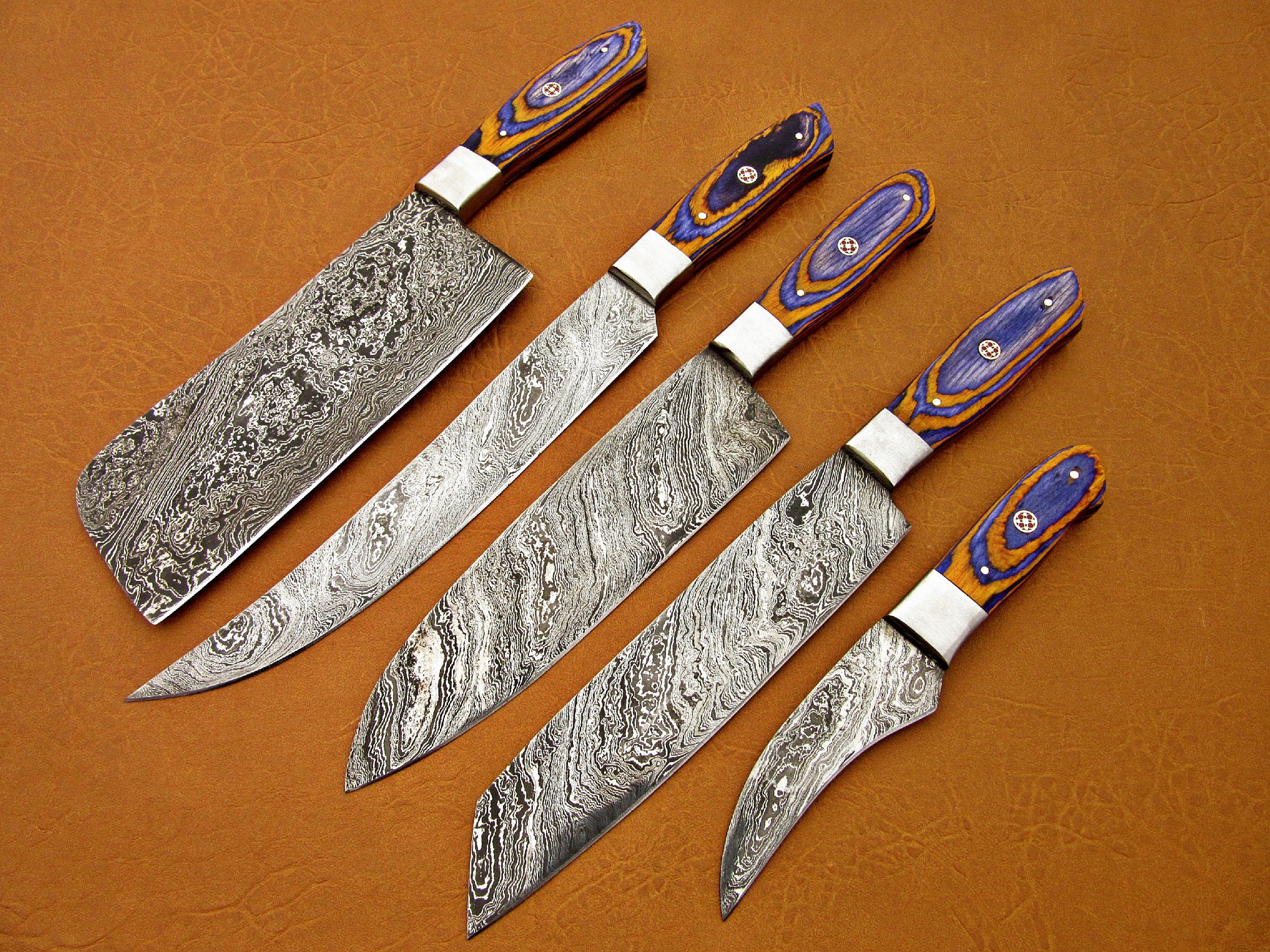 Purple Micarta Handle Damascus steel Kitchen Knife Set Etsy
