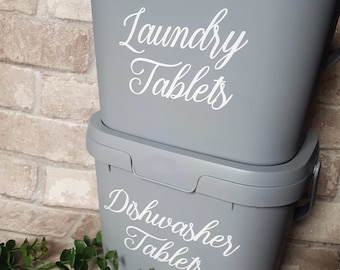 home decor, VINYL ONLY, dishwasher tablets label, laundry sticker, kitchen, vinyl decal, storage, container label, minimalist