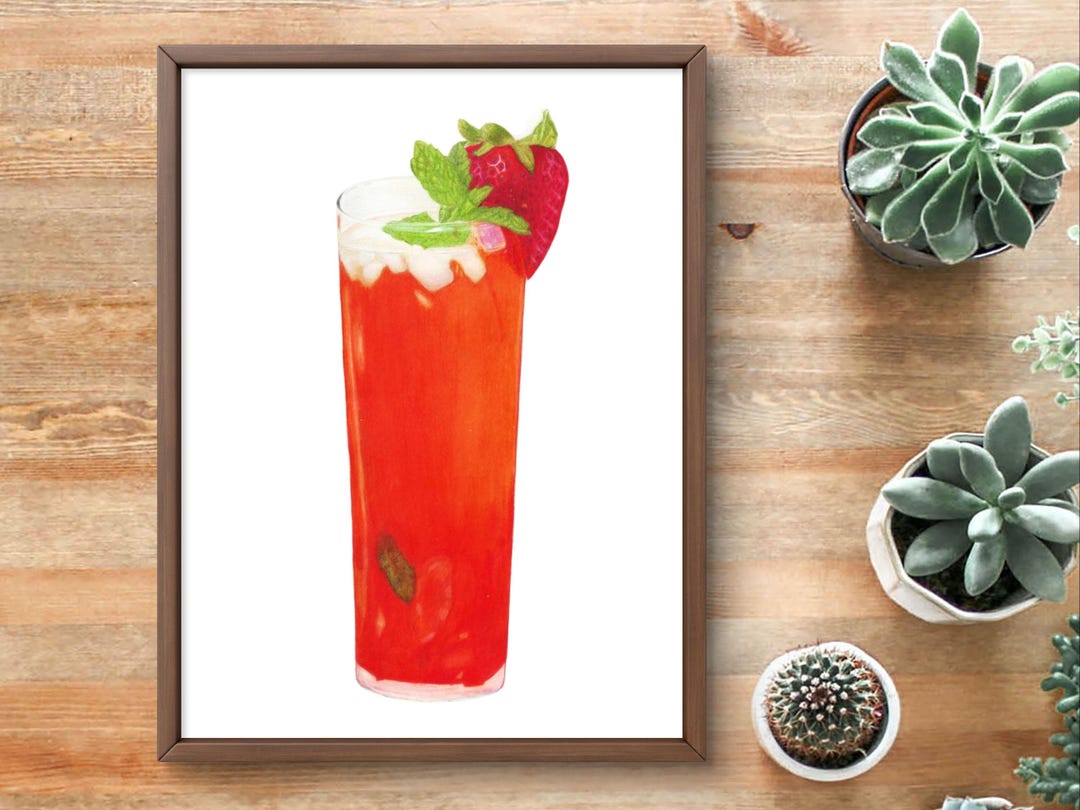 Strawberry Cocktail Art Print: Tropical Kitchen Decor (digital Print ...