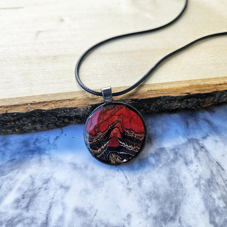 Handmade Pendant Necklace Oneofakind 18 Cord Resin & Acrylic Paint