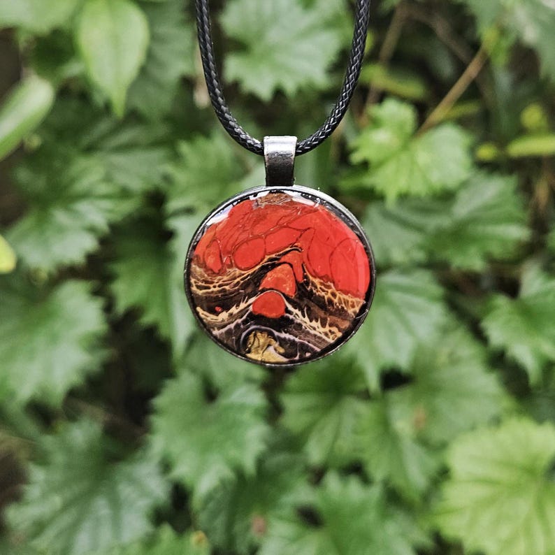 Handmade Pendant Necklace Oneofakind 18 Cord Resin & Acrylic Paint