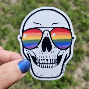 PRIDE Skull Sticker | LGBTQ+ Waterproof Vinyl Sticker | 2.25 x 3 inches | High Quality, Durable Sticker