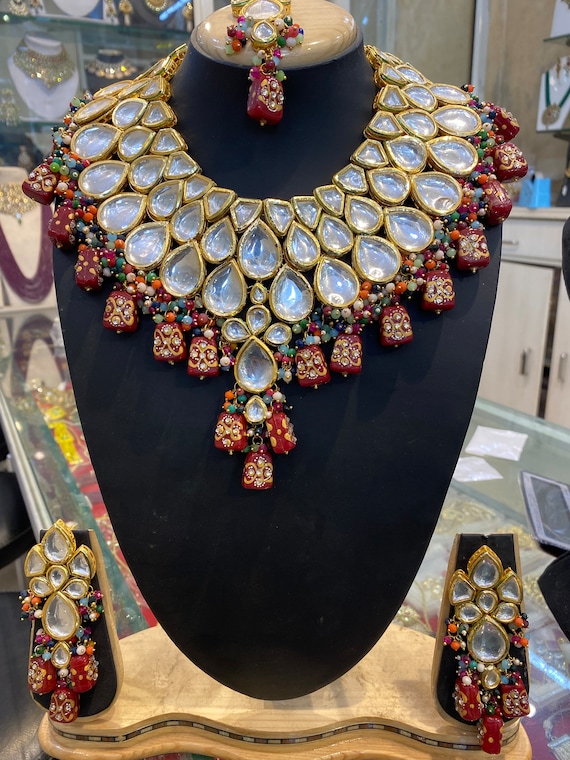 Indian Kundan Choker necklace set,wedding set, jewelry set with stunning  earrings for girls/women