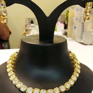 Indian Kundan Square shape Choker necklace set with stunning earrings for girls/women