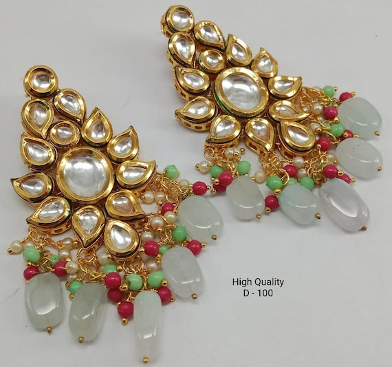 Blue Kundan and Pearl Drop Earrings by Niscka-Earrings For Girls