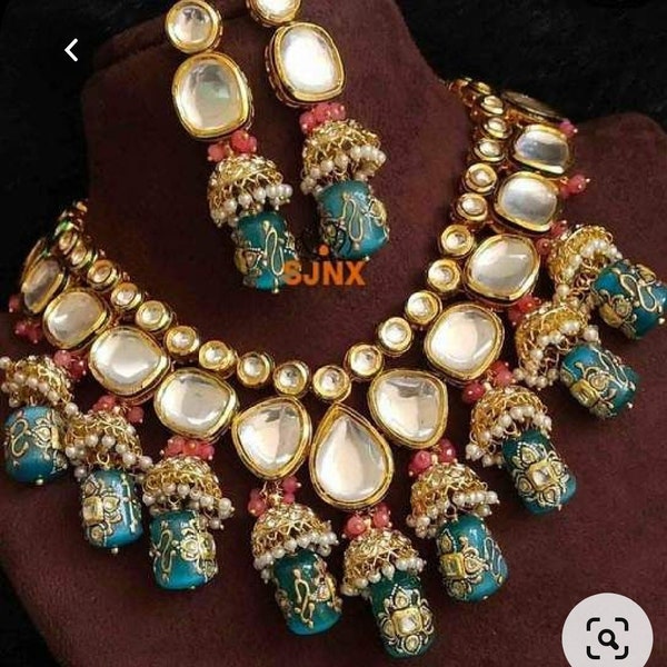 Designer Choker necklace,Polki necklace Kundan Onyx necklace set inspired by Sabyasachi ,wedding necklace for women/girls