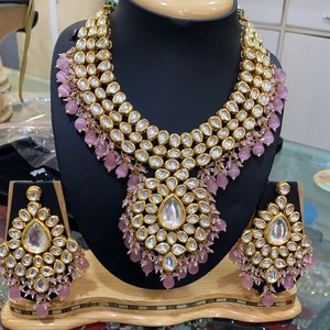Gold and pink tone Kundan choker necklace inspired by Sabyasachi necklace, wedding set,jewelry set with stunning earrings for girls/women