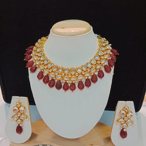 Indian Red and White Kundan Choker set with earrings,bollywood jewelry for girls/women