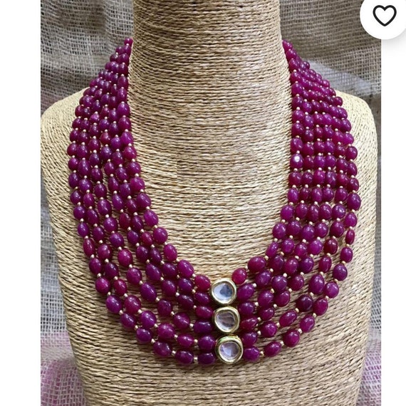 Indian kundan necklace semi precious Stone necklace rosary beads necklace ethnic bollywood bridal jewelry