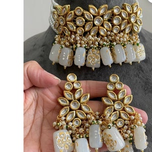 Gold and Grey toned inspired by Sabyasachi necklace, jewelry set,wedding set with stunning earrings for girls/women